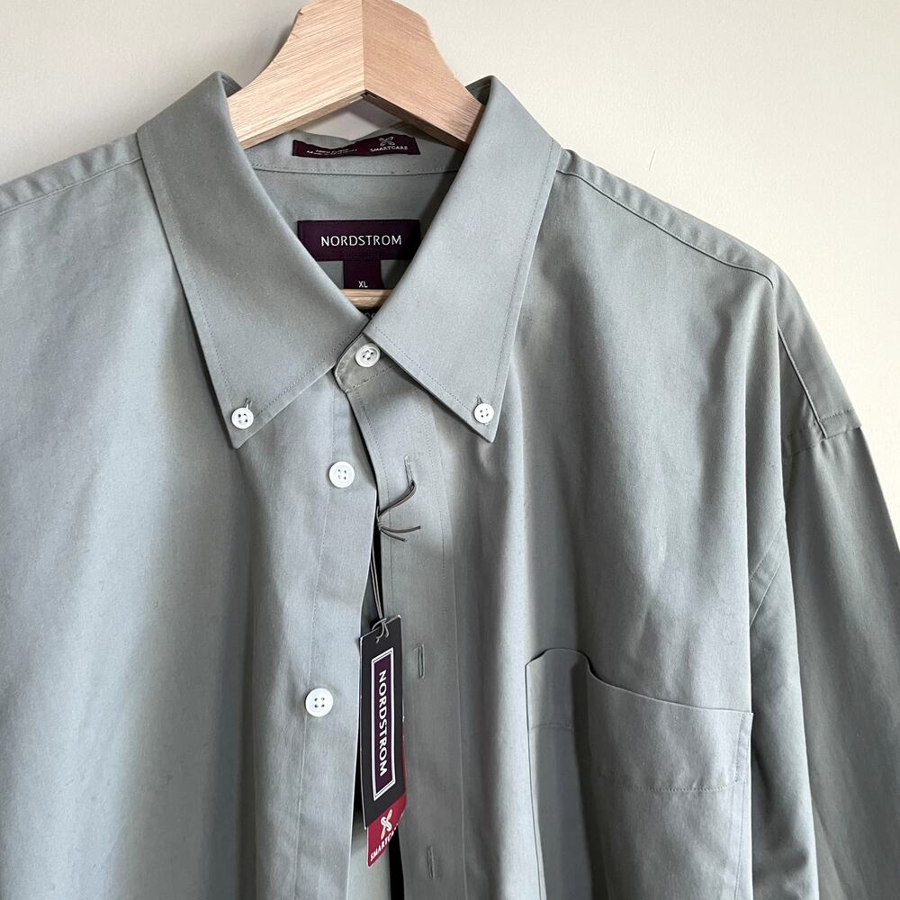 NWT Nordstrom 100% cotton smartcare light olive green button down shirt men's XL - Picture 2 of 7